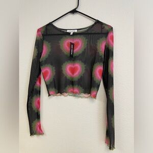 Cropped mesh heart shirt